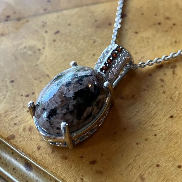 Natural Yooperlite Red Garnet Sterling Silver Necklace - Picture 2 of 9